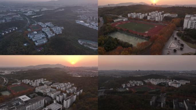 南京师范大学仙林校区日落4k航拍大景