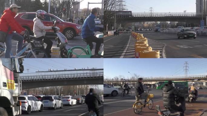 骑车城市上班族忙碌街道马路北京生活交通