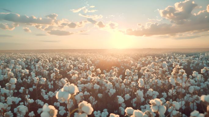 棉花地 夕阳西下 广角 棉花 延时