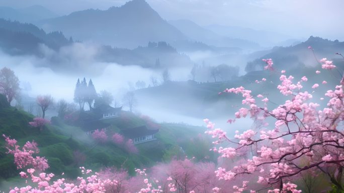 唯美中国古风 水墨素材 意境风景 桃花