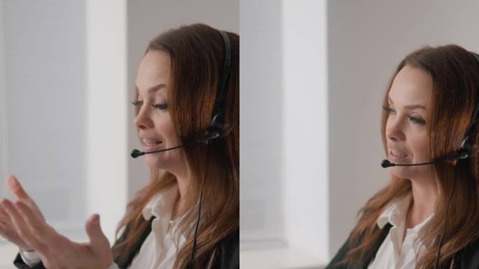 呼叫中心的员工友好周到，通过电话为客户提供帮助和建议。在远程呼叫中心，一名戴着magic耳机的接线员