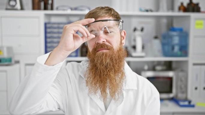 在一个熙攘的实验室里，一个年轻的、自信的红发男人，闪烁着胜利的微笑，享受着科学带来的刺激——英俊的科