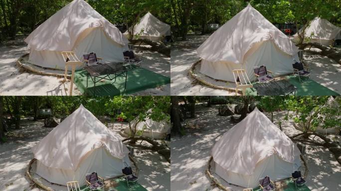 帐篷在岛上的海滩上露营