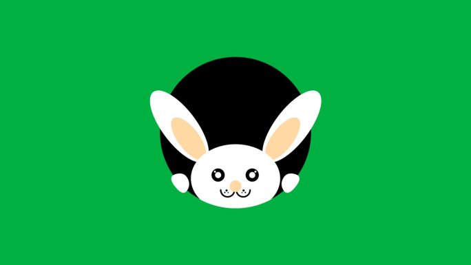 可爱的兔子眨着眼睛和摇摆的耳朵从洞动画在绿色屏幕上看