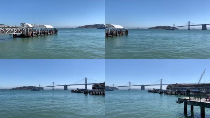 美国旧金山海湾大桥海景恶魔岛海边风景