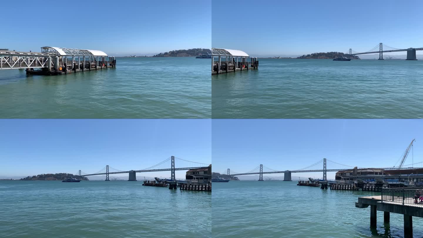 美国旧金山海湾大桥海景恶魔岛海边风景