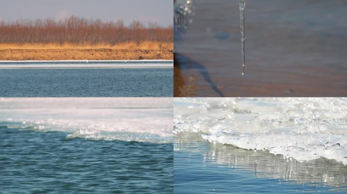 开春冰水融化解冻的河水