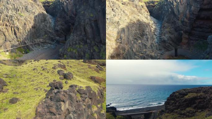 无人机拍摄的美国夏威夷毛伊岛东南部的马纳瓦努伊峡谷。哈利阿卡拉火山斜坡上的峡谷，尽头是太平洋。
