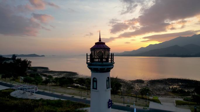 深圳白沙湾公园海上日出朝霞航拍