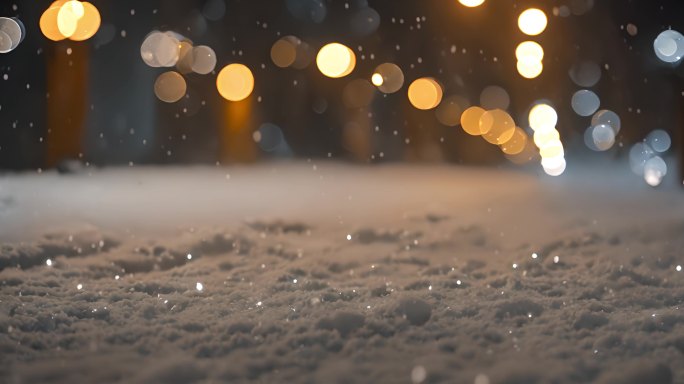 街灯下的雪夜 夜晚雪花飘落