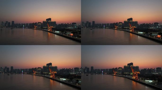 上海黄浦江西岸傍晚城市建筑灯光实拍原素材