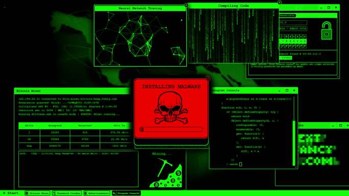 网络黑客攻击并破坏屏幕上的计算机安全