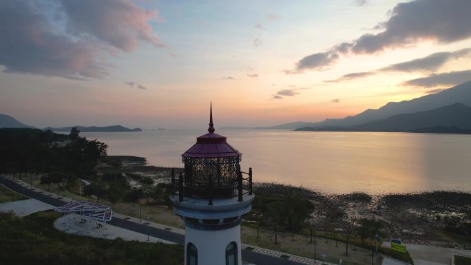 深圳白沙湾公园海上日出朝霞航拍