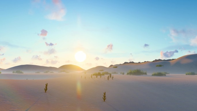 早晨沙漠太阳升起延时动画