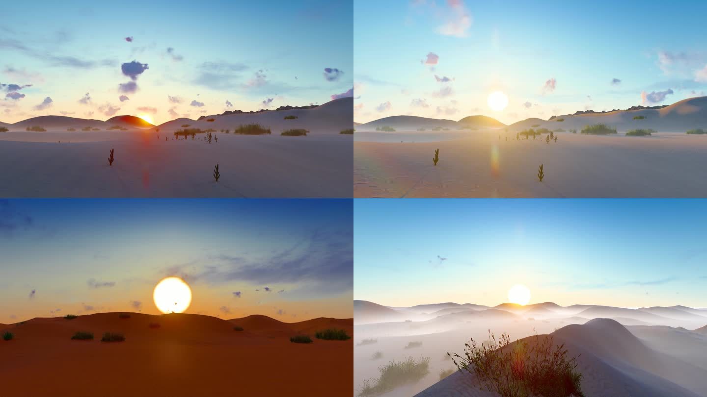 早晨沙漠太阳升起延时动画