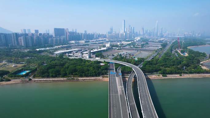 深圳湾公路大桥跨海大桥建筑风光海景航拍