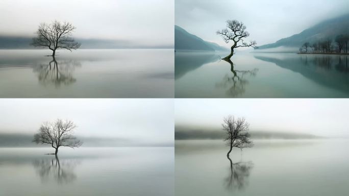 4K-孤独的树平静的湖面