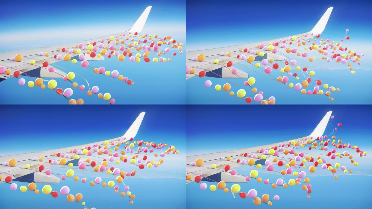 气球用绳子系在飞行中的飞机机翼上的气球