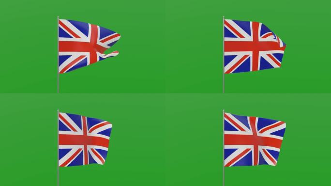英国国旗在风中飘扬，背景是绿色的屏风