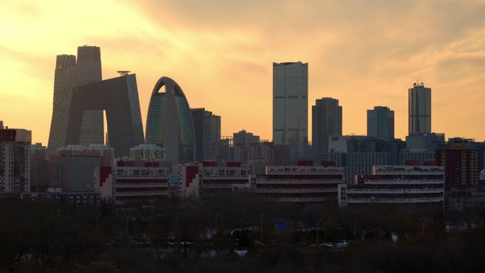 北京国贸黄昏日落