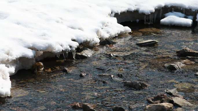 春天冰雪消融的河面