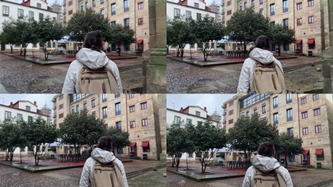 过去的回声:一个孤独的流浪者在一个古老广场的沉思