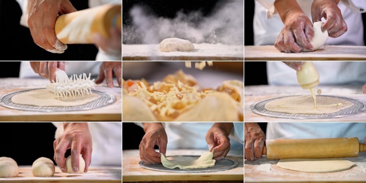 披萨制作过程手工制作水果披萨美食制作烘培