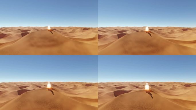 一个发光的人在沙漠沙丘上冥想的3D渲染，展示了宁静和正念的本质。自我发现、放松和恢复活力的概念