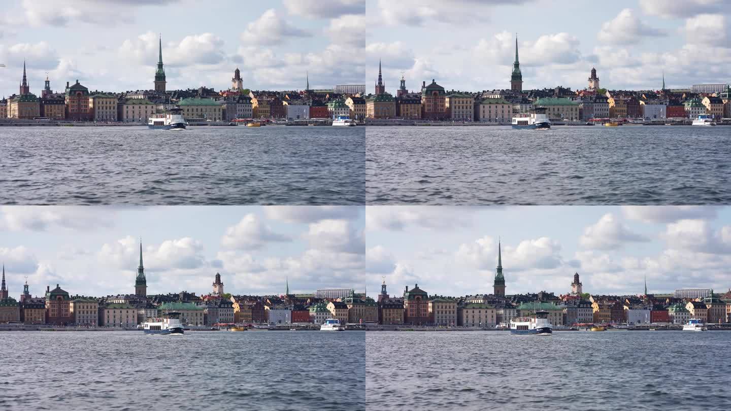 斯德哥尔摩海滨城市景观。瑞典首都，瑞典的旅游景点和地标。