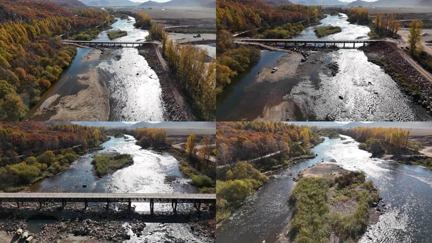 森林山林城市风光河流清水秋季