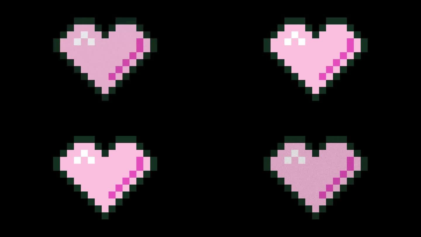 单像素心形，1990 - 1999年风格，心形，视频游戏UI，用户界面，平面设计，可循环动画粉色心形