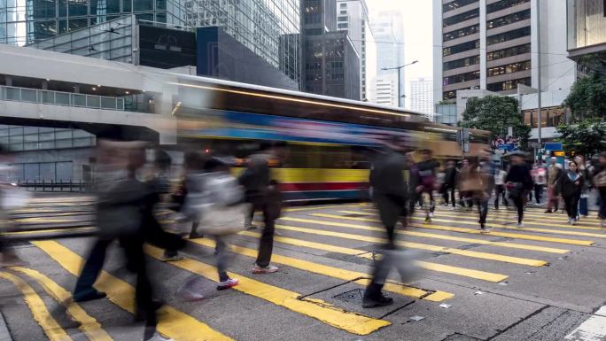 4K延时拍摄香港商业区高层建筑。