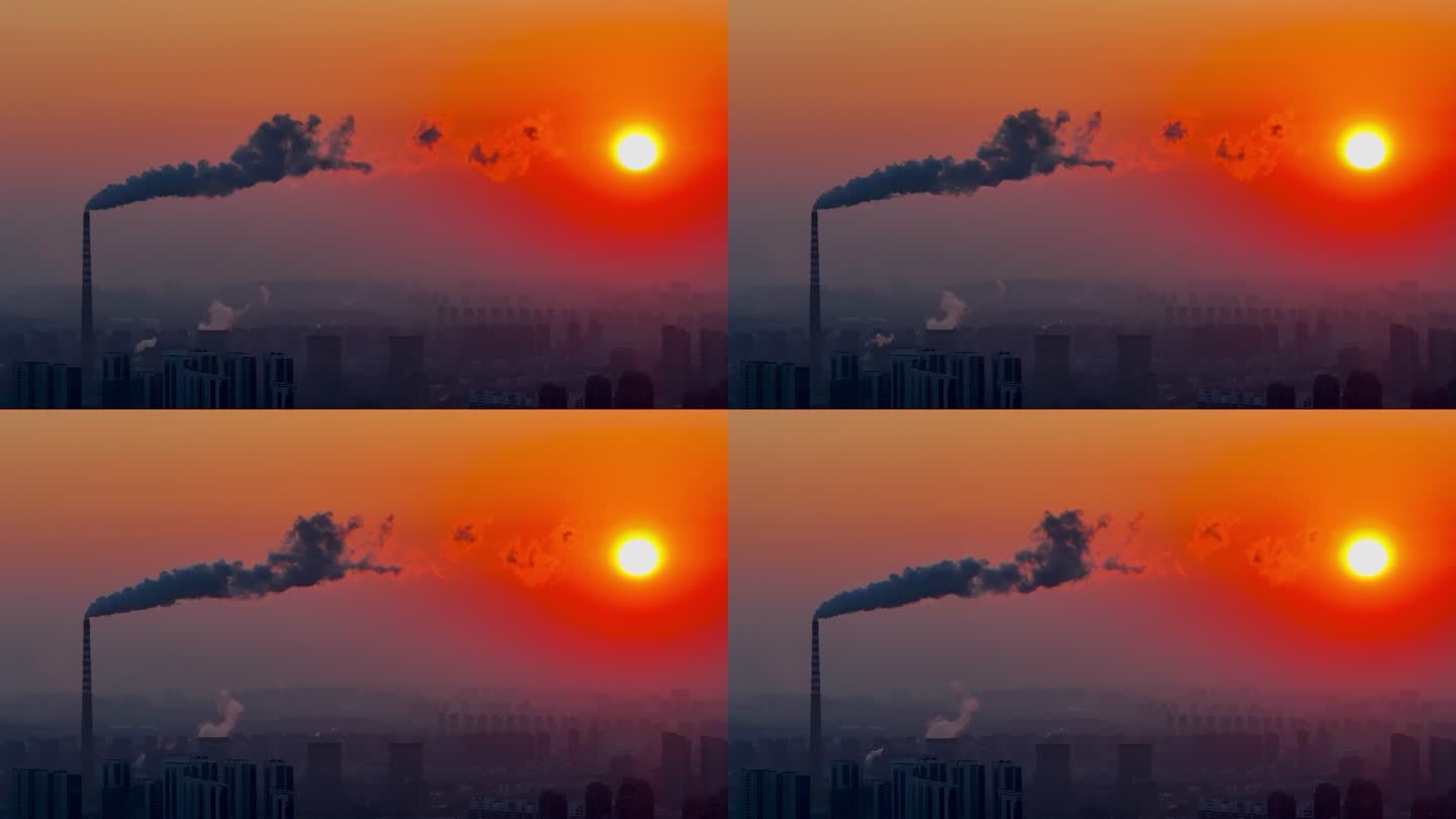 辽宁沈阳城市冬天日出烟囱城市天际线风景
