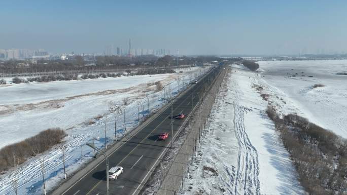 冰雪路面航拍