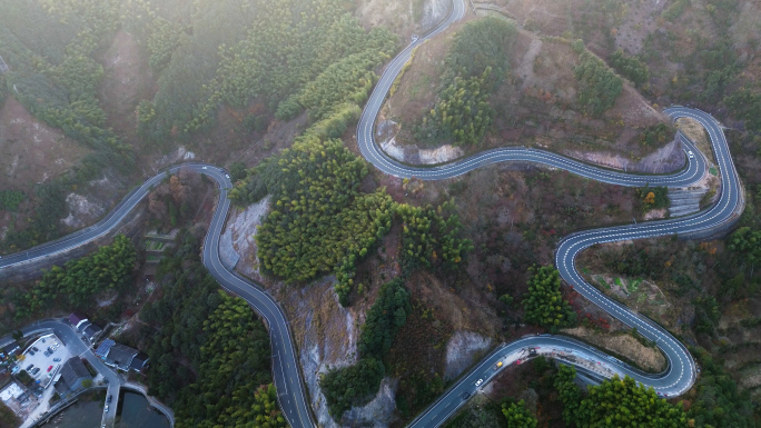 四明山公路山路弯道航拍