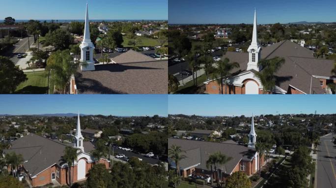 摩门教徒教堂建筑航拍视频，Oceanside，加州。耶稣基督后期圣徒教会，简称LDS，摩门教。周日是