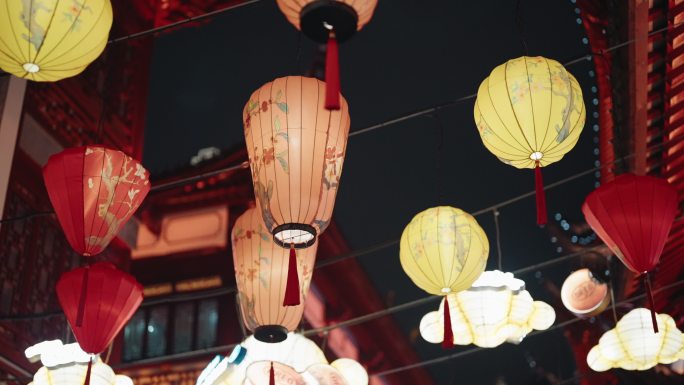 上海城隍庙古风灯笼视频素材