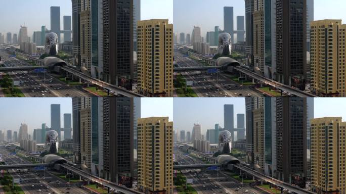 建立迪拜，阿拉伯联合酋长国(阿联酋)，显示谢赫扎耶德公路上的交通在白天