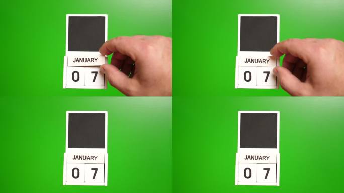 日历上的日期1月7日在绿色的背景。说明某一特定日期的事件。