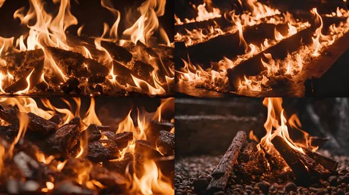 红色火焰燃烧木材消防动态火焰素材合集