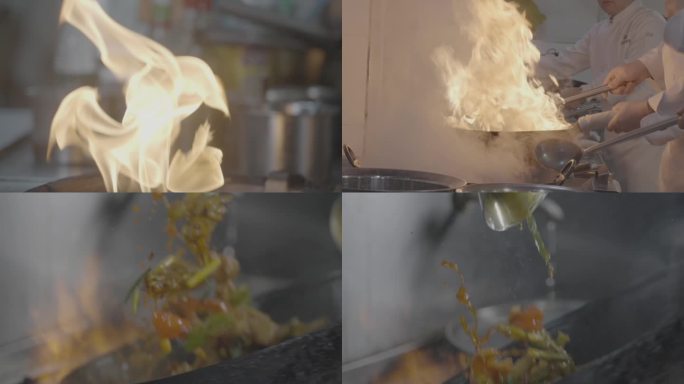 大厨炒菜火焰升格素材