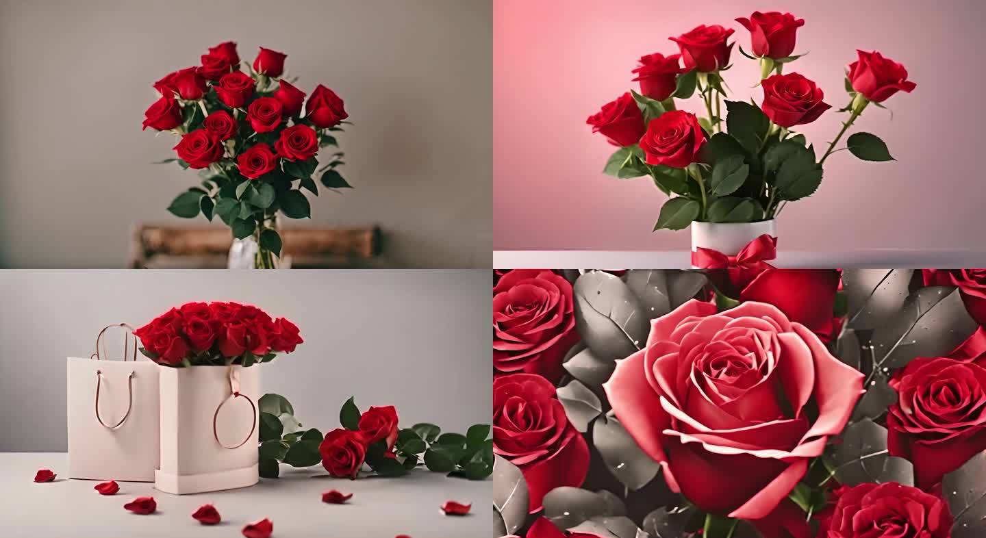 红色玫瑰花花瓶礼品情人节520