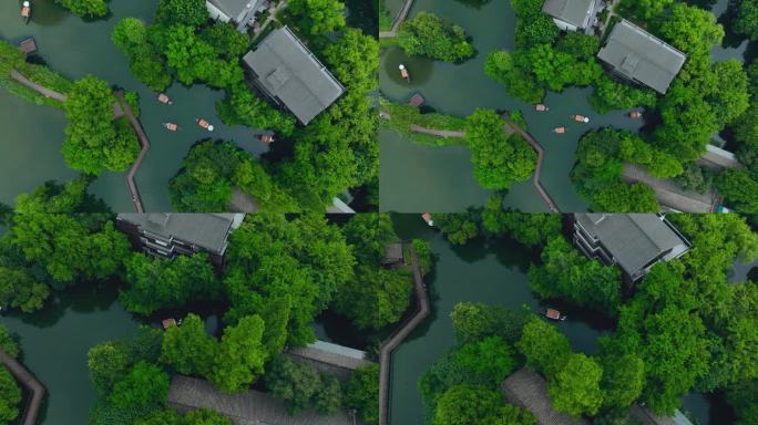 杭州西溪湿地游船航拍