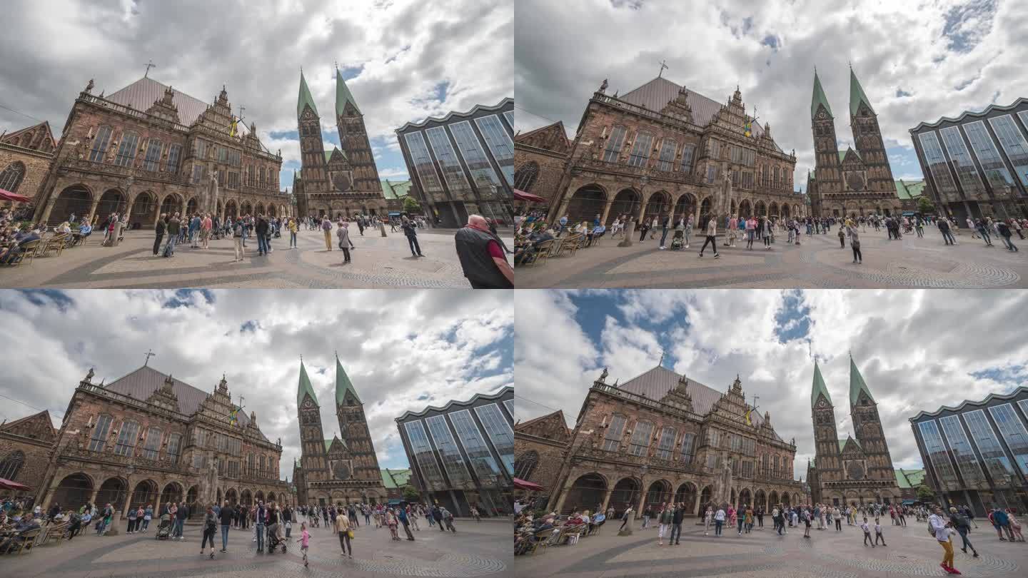 不莱梅，德国——2022年7月16日:游客聚集在市场广场