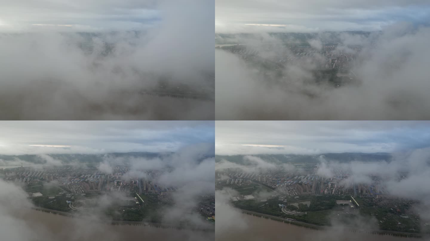 航拍城市云层城市