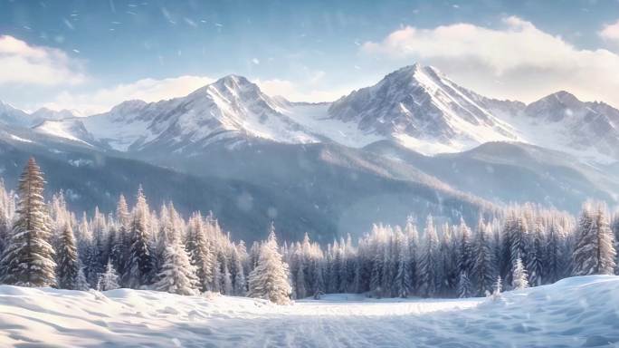 8K宽屏大屏唯美雪山雪景大雪飘雪暖冬背景