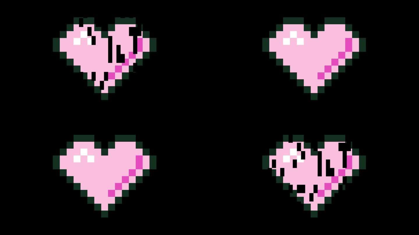 单像素心形，1990 - 1999年风格，心形，视频游戏UI，用户界面，平面设计，可循环动画粉色心形