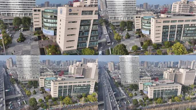 浙江省人民医院住院大楼门诊中心航拍马路