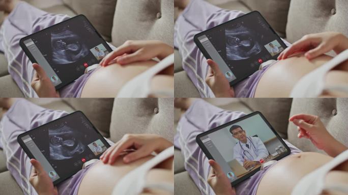 孕妇和医生在线和医生视频通话查看婴儿扫描