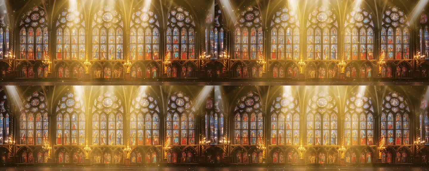 6K彩色玻璃教堂LED大屏背景动画